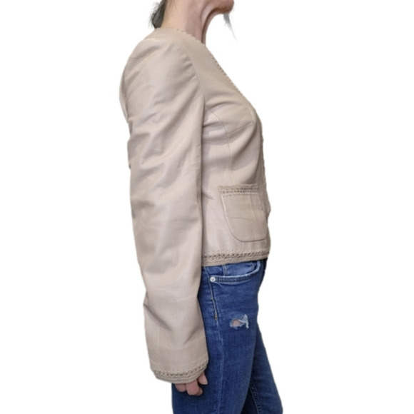 Leather Jacket Crochet BOHO V-neckline long sleeve SIZE M NINE WEST - Picture 4 of 16